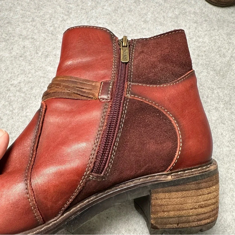 Pikolinos Burgundy Leather Suede Fringe Ankle Boots Women Size 39 - Picture 9 of 13